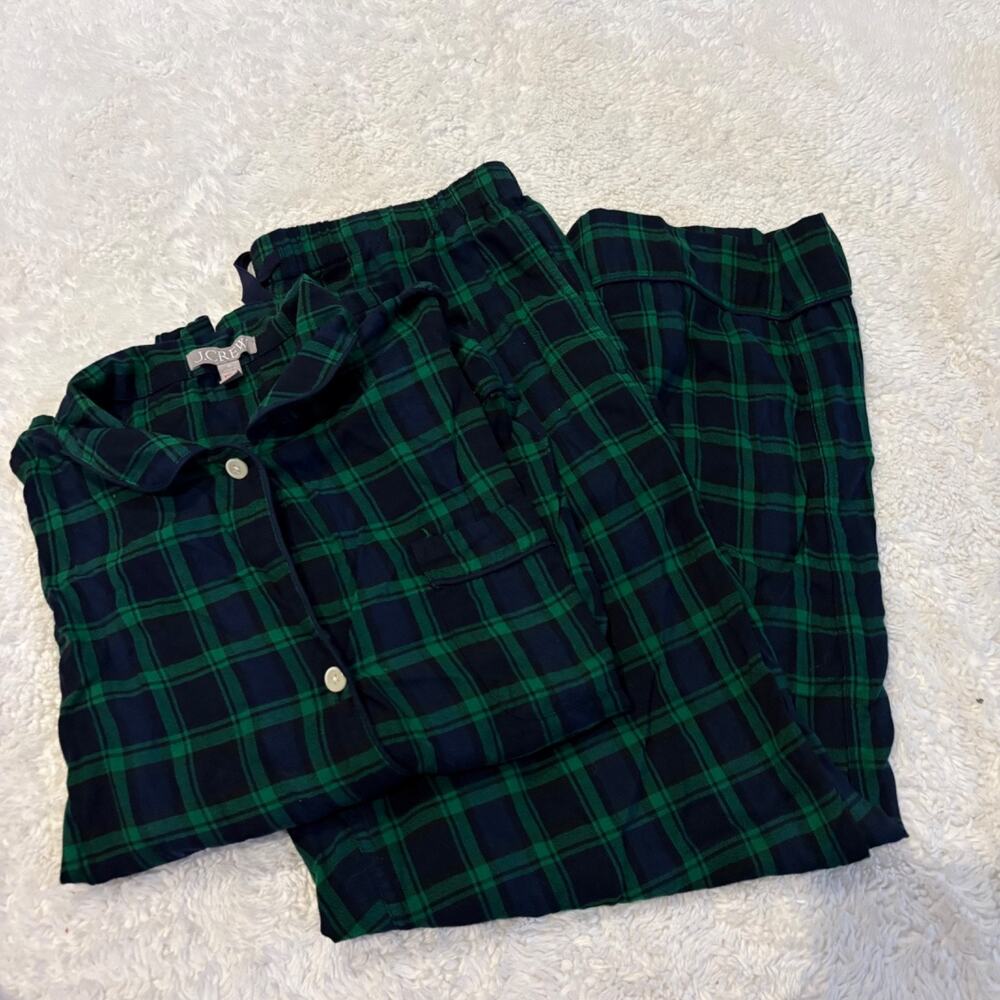 JCrew Mens Flannel PJ Set Sz M Green Plaid Long Sleeve Top/Pants Preppy Holiday